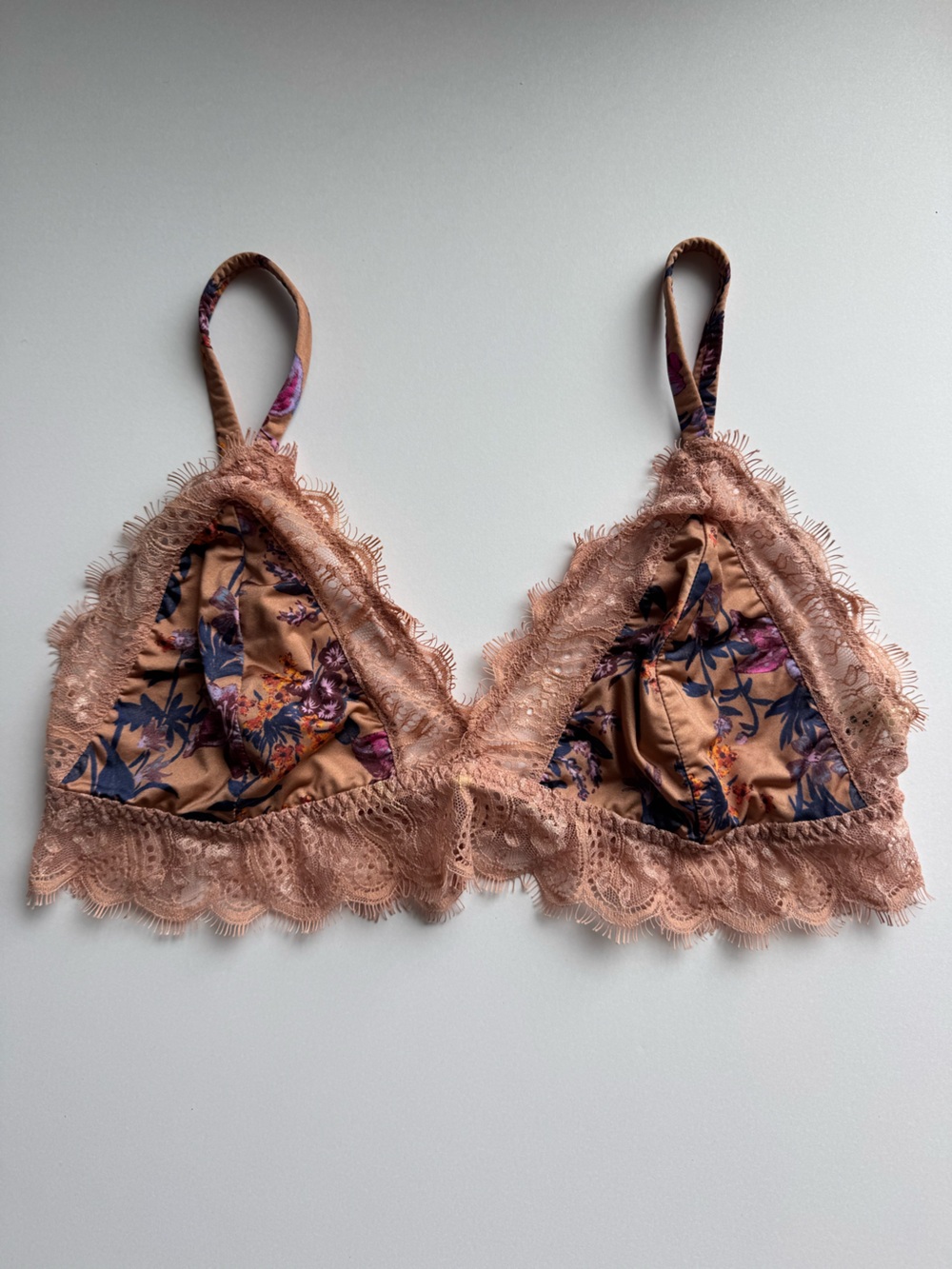 Free People Peach Floral Lace Triangle Bralette